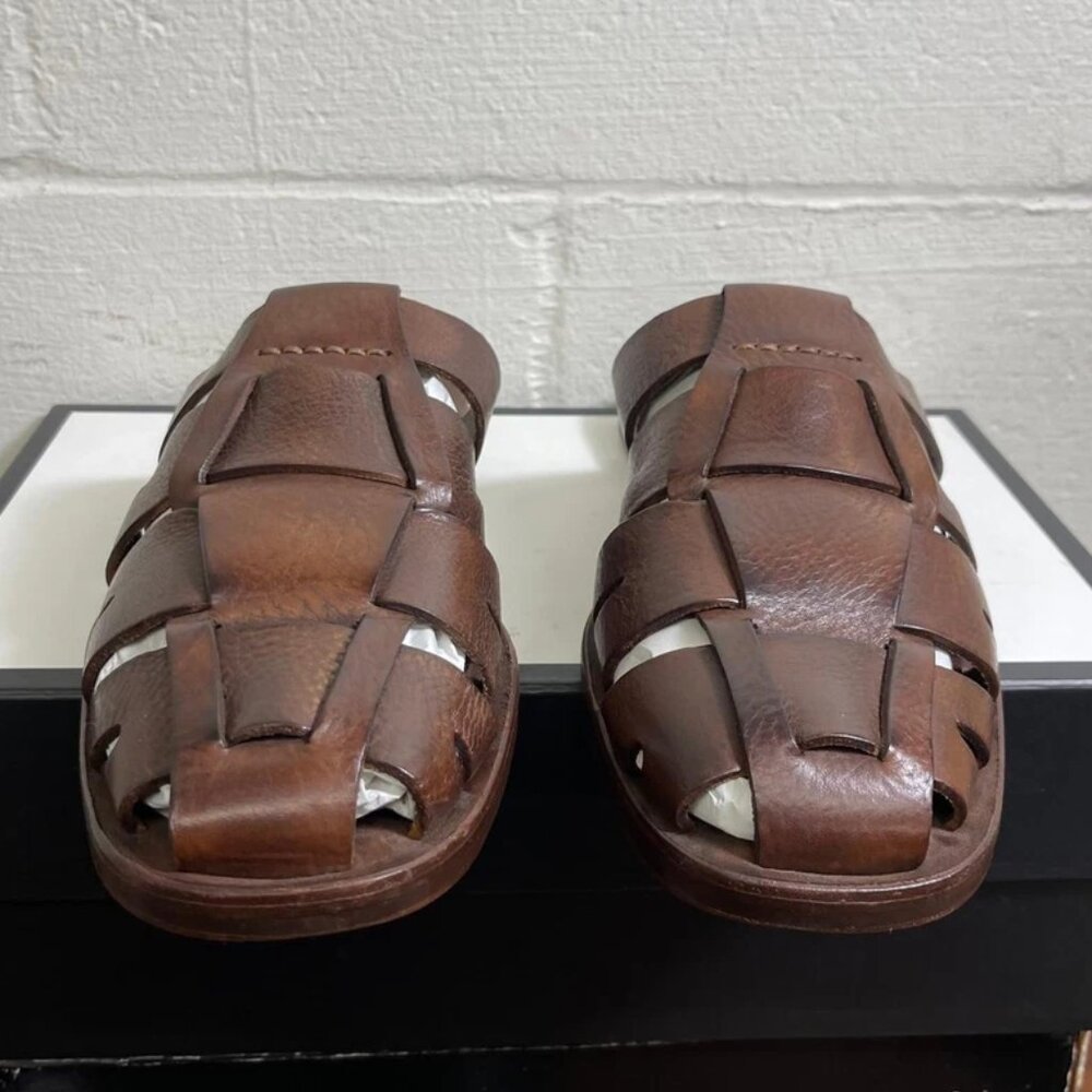 Tommy Bahama Brown Leather Jerusalem Sandals Fisherman Slide Slip On Men's 11 US